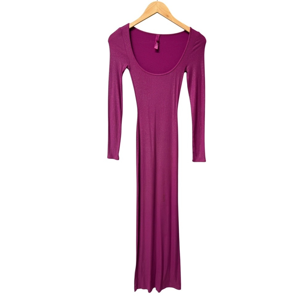 Skims Soft Lounge Long Sleeve Maxi Dress Hot Pink Shimmer Womens XXS